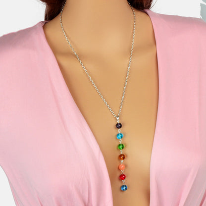Dainty Gold Chain Colorful Glass Beads Long Charm Y Shape Lariat Female Necklace-4