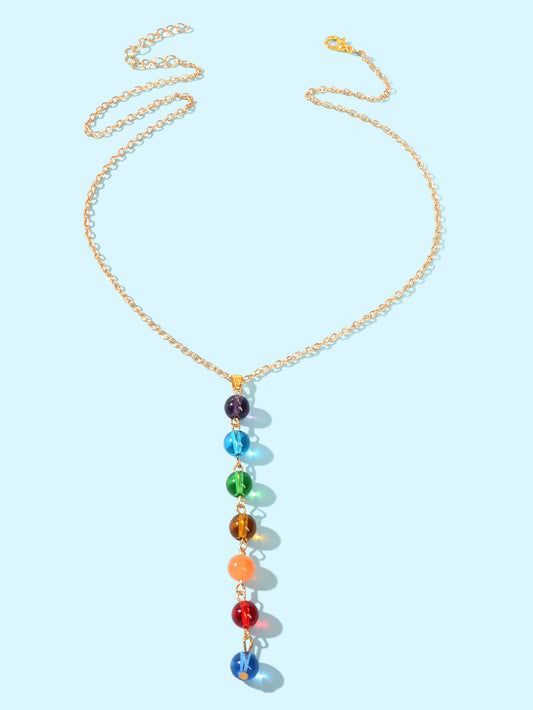 Dainty Gold Chain Colorful Glass Beads Long Charm Y Shape Lariat Female Necklace-1