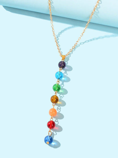 Dainty Gold Chain Colorful Glass Beads Long Charm Y Shape Lariat Female Necklace-2