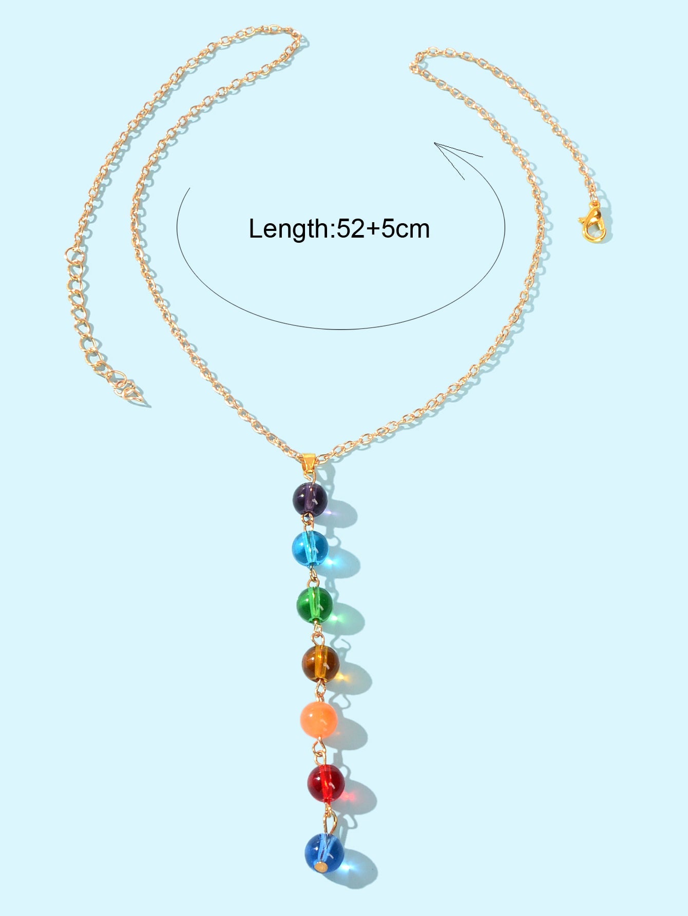 Dainty Gold Chain Colorful Glass Beads Long Charm Y Shape Lariat Female Necklace-3