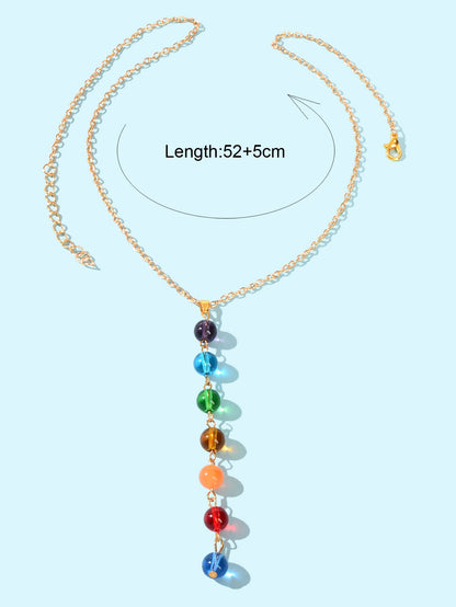 Dainty Gold Chain Colorful Glass Beads Long Charm Y Shape Lariat Female Necklace-3