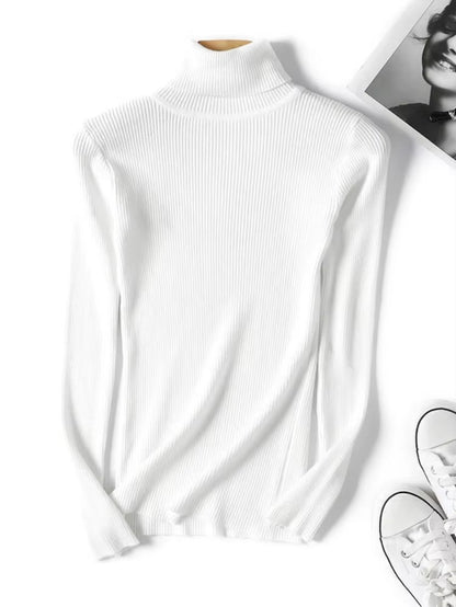 Casual Soft Polo-Neck Jumper New Autumn Winter Women Knitted Turtleneck Sweater Fashion Slim Elasticity Solid Ribbed Pullovers